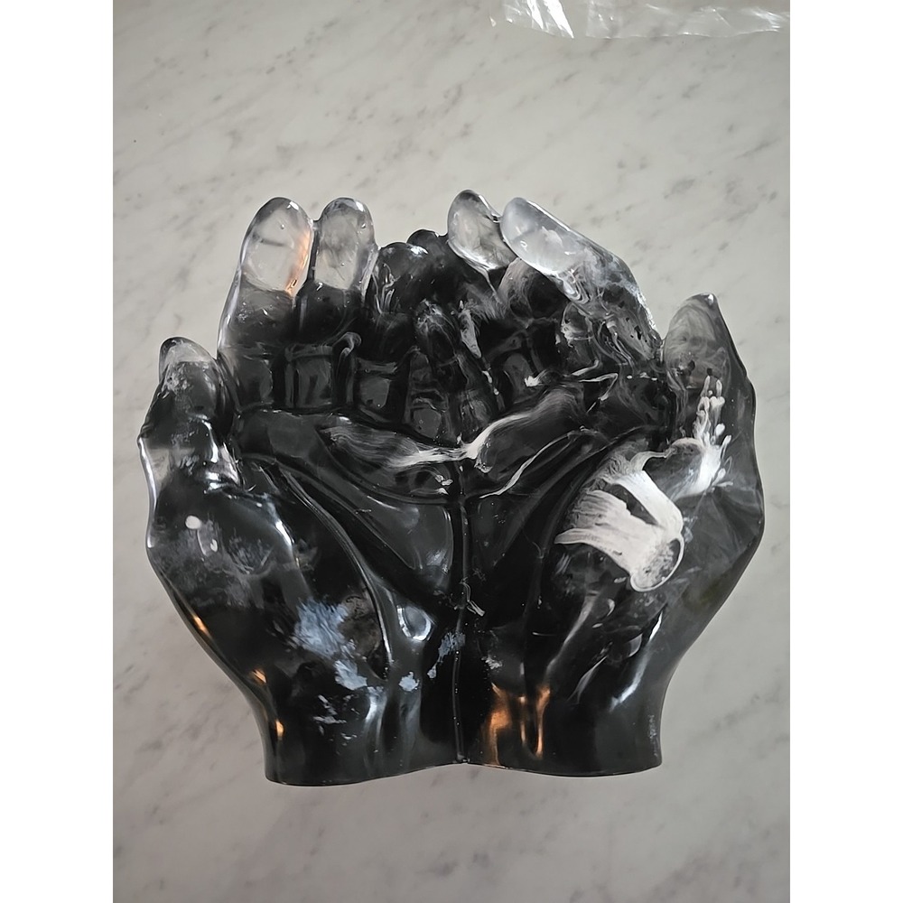 Resin Cupped Hands Black And White Clear. Decoration gift . 571